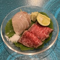 日本料理秀たか - 天然スズキと松阪牛とうがらしのお造り