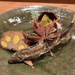 本城 - 鮎塩焼き　満願寺山椒ちりめん　辛子蓮根鰹節　タデ酢