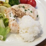 キッチン ブルー グローブ - 再び、真ん中にご飯を乗せて