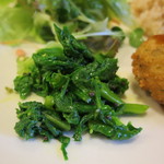 ゴピナータ - 日替りセット：ウラド豆のワダ揚げ 甘酢あん、パスタ 大葉の胡麻和え、菜の花マスタードシード、野菜の辛味噌炒め、根菜と茸のスープ、スプラウツサラダ、おからサラダ、ご飯4