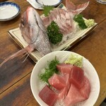 魚三酒場 富岡店 - 鯛刺しとマグロぶつ