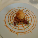 メゾン ド ミュゼ - 烏骨鶏卵のフリット　ピペラード仕立て、チョリソーのガレットと共に