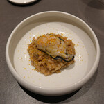 CIRPAS - 陸前高田の牡蠣のピラフ（カルナローりというお米にだしをすわせたリゾット）長崎県産のからすみを添えて