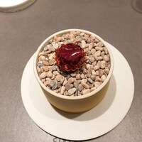 CIRPAS - 馬肉のタルトレット、中にフロマージュブラン、西洋わさび、ビーツで作ったシート
