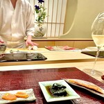 青空 - 追加の炙り唐墨　赤貝の肝　バチコの炙り