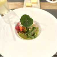 楽の蔵　レストランChez tomo. - ②魚介と摘果メロンのマリネ