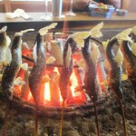 柳家 - の良い 郡上の天然鮎がこんがりと焼けてきました。