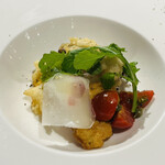 ピッツェリア エ オステリア パドリーノ - 前菜2、仔牛の乳腺、とうもろこし、ポルチーニ茸のフリット