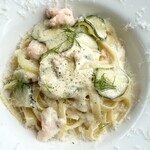 TWELVE ON THE PARK BAR & GRILL - サーモンとズッキーニのレモンクリームフェットチーネ