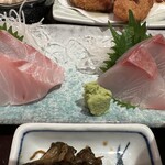 海鮮茶屋 一鮮 - 【2024.6.17(月)】日替りランチ（フライ2種＋鮮魚2種）990円の刺身2種