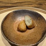 温石 - 葉生姜の揚げしんじょう　焼津は練物の町とのこと