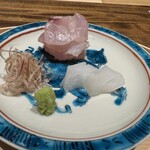 温石 - 真ハタとアオリイカのお造り　前田さんの仕立てはもちろんのこと切りつけが秀逸