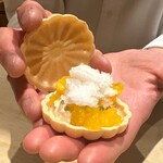 銀座 しのはら - フォアグラ　パッションフルーツ　　マンゴー　レモンシャーベット　最中