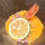 銀座 しのはら - ボタン海老のブランデー漬け　雲丹