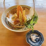 蕎麦 文治郎 - 天ぷら(一人前)　1000円
生ベーコン・白身魚・ズッキーニ・オクラ・蕪・コーン・