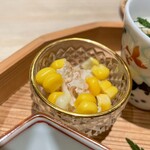 恵比寿 鮨 謙心 - 毛ガニととうもろこしの酢の物