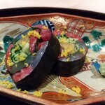 肉屋 田中 - 鯛(たしか)昆布締め、和牛