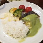 キッチン ブルー グローブ - ご飯を乗せて