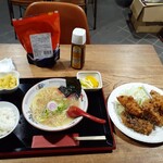 ナカガワ☆スエ食堂 - 鹿レバカツと豚骨ラーメンのセット1400円(定番メニューではありませんのでご注意を！)