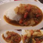 ロイヤルミャンマー - ミャンマー魚カレー\550。魚はなまずが使われています。現地味はもっとオイリーかスープ状でスパイスも強いのですが、アレンジしてかなり食べやすくなっている模様です