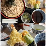 麺処びわ - ◯天ざるそば¥1,650＋大盛り¥200
上から。
天ぷらは、野菜以外に、海老天やキス天も。