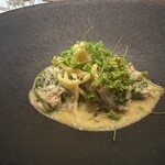 霜止出苗 - ディル　毛蟹と味噌　卵黄と小麦のパスタ