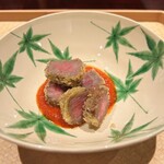 奈良 而今 - 大和牛ビフカツ　自家製ウースターソース　赤万願寺唐辛子