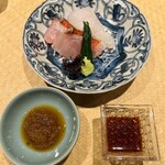 奈良 而今 - お刺身　千葉金目鯛　明石のあこう　おかひじき