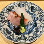 奈良 而今 - お刺身　千葉金目鯛　明石のあこう　おかひじき