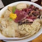 塩そば専門店 桑ばら - クワジバラ（20周年の裏そば）＋クジラスペアリブ増し＋豚挽肉ワンタントッピング