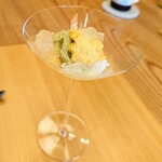 柚木元 - とうもろこし、雲丹、トマトジュレ