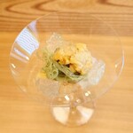 柚木元 - とうもろこし、雲丹、トマトジュレ