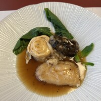 創作中華 一之船入 - カマスとたぐり湯葉のあんかけ。賀茂なすが京都らしい。