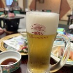 丹泉ホテル - 乾杯はビールで。泡多めが少し悲しい