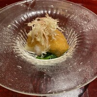 天満橋 藤かわ - 帆立　甘エビ　玉ねぎとクレソン　梅のジュレ