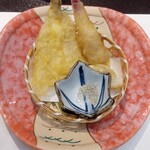 無庵 - 葉生姜豚巻揚げ　きす天麩羅　旨塩