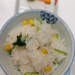 無庵 - 土鍋炊き御飯　とうもろこし　香の物　