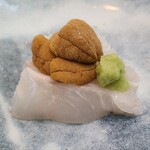 日本料理 TOBIUME - ⑦九絵(山口県下関産、5kg、雌、朝9時〆)
      産卵期は夏、旬は晩秋～春
      全数が雌で産まれ、10kgで全て雄に性転換
      朝9時〆ですが、多分、腹身なので軟らかく甘さ&旨みが際立っています