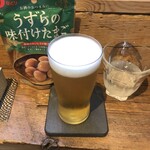 麹町いづみや しろ - あがりビール・なとり うずらの味付けたまご 