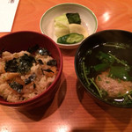 日本料理 たかむら - 貝柱の炊き込みご飯、鰯のつみれ汁