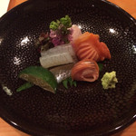 日本料理 たかむら - 江戸前サヨリの昆布締め、閖上の赤貝、青森産いしなぎ