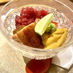 まとい 銀座 - 鮨　和牛リブカブリ雲丹穴子車海老