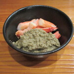 魚虎 - カニみそ(ずわい) 980円、みそ…？ 身もたっぷり、これってズワイ蟹肉の「みそディップ」やん