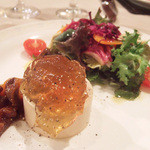 サンク・オ・ピエ - サンク・オ・ピエ13周年記念コース(12000円)のフォアグラのムース仕立て、ドライフルーツのコンポートとコンソメジュレ添え