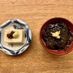 The sunset beach - ゴマ豆腐とワサビ・こうじ味噌、岩モズクと生姜