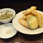 七席中華 コバコ - 新しいメニュー 鶏天   季節のズッキーニとコーンも一緒に