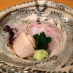 太庵 - お造り　たい・貝柱の昆布しめ