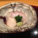 太庵 - お造り　たい・貝柱の昆布しめ