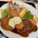 キッチンスズキ - 洋風ハンバーグ海老フライカニクリームコロッケ定食