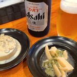 Luv ODEN - ②《おでん》大根のデュクセルソース掛け(税込270円)
            ③《おでん》竹の子のジェノベーゼソース掛け(税込270円)
            お酒①アサヒスーパードライ(瓶ビール、アサヒビール)(税込750円)